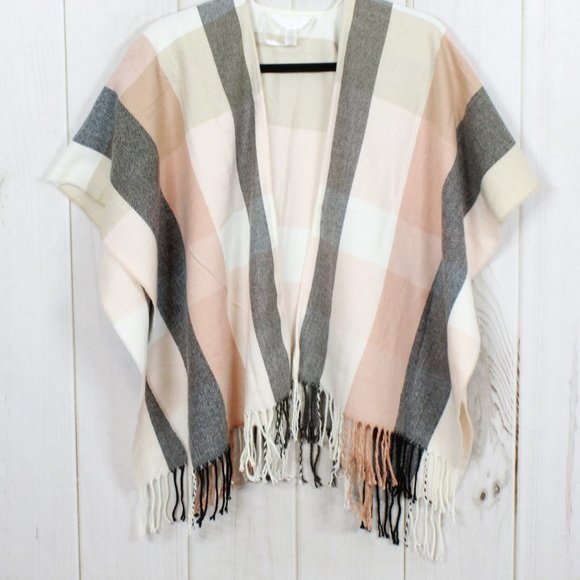 LC Lauren Condrad Multicolor Fringed Woven Plaid Cardigan Shawl Size OS - Picture 3 of 10